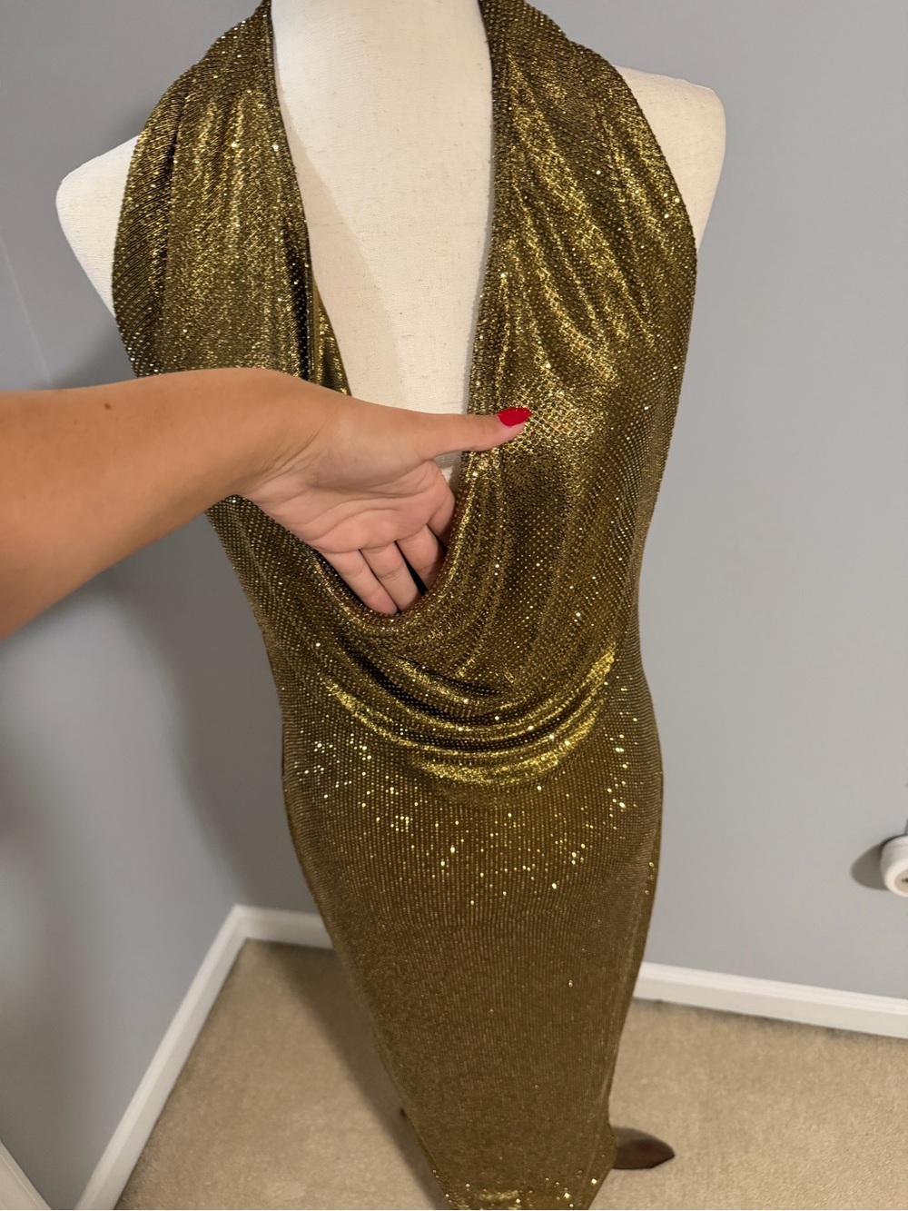 AKIRA POPPIN' BOTTLES RHINESTONE MAXI DRESS IN GOLD - Picture 14 of 16